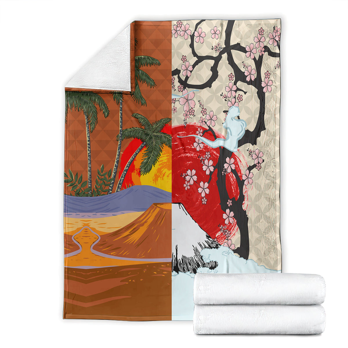 Japanese Culture Hawaii Style Blanket Mauna Kea and Fuji Mountains LT03 - Polynesian Pride
