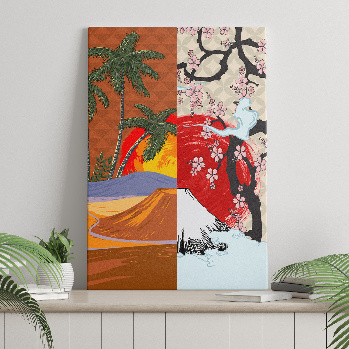 Japanese Culture Hawaii Style Canvas Wall Art Mauna Kea and Fuji Mountains LT03 - Polynesian Pride
