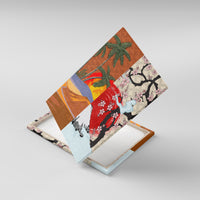 Japanese Culture Hawaii Style Canvas Wall Art Mauna Kea and Fuji Mountains LT03 With Frame Brown - Polynesian Pride