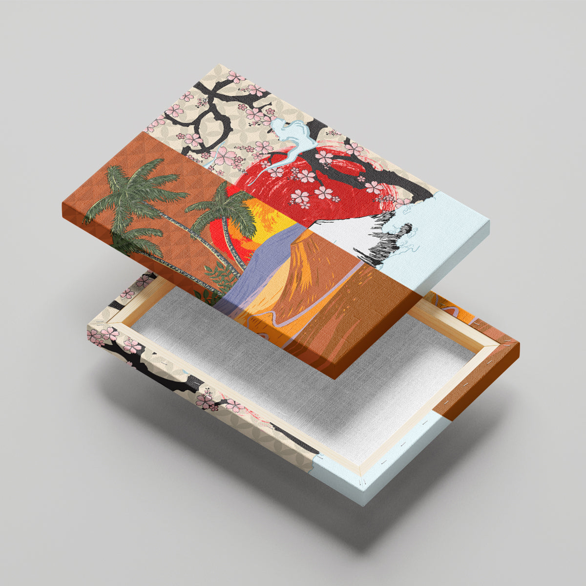 Japanese Culture Hawaii Style Canvas Wall Art Mauna Kea and Fuji Mountains LT03 - Polynesian Pride