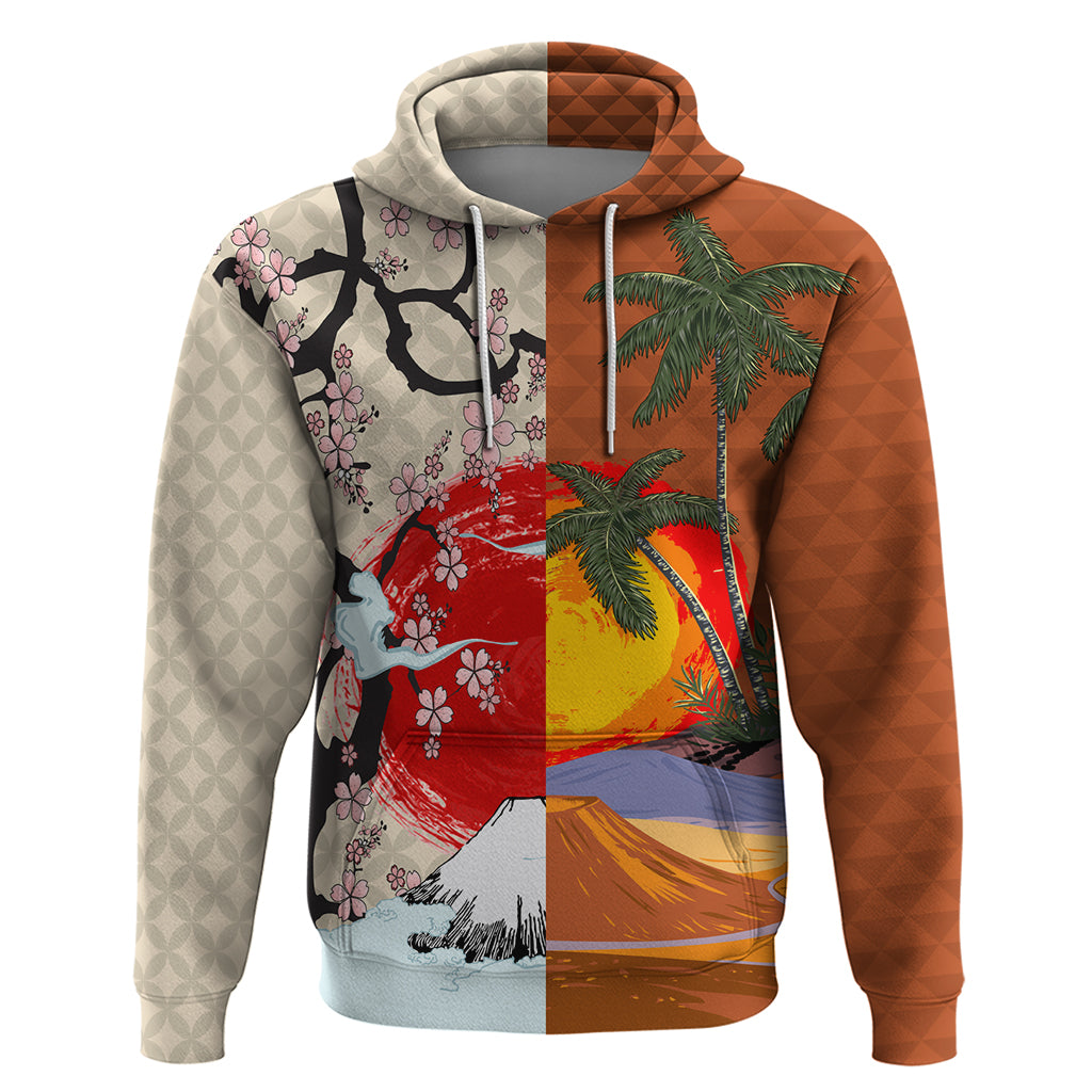 Japanese Culture Hawaii Style Hoodie Mauna Kea and Fuji Mountains LT03 Pullover Hoodie Brown - Polynesian Pride