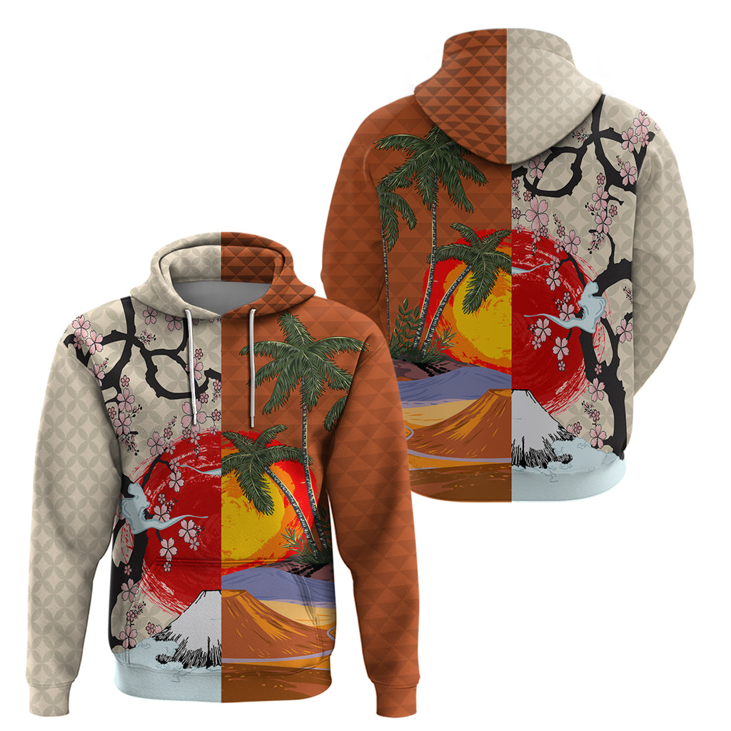 Japanese Culture Hawaii Style Hoodie Mauna Kea and Fuji Mountains LT03 - Polynesian Pride