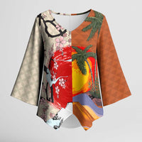 Japanese Culture Hawaii Style Kimono Sleeve Blouse Mauna Kea and Fuji Mountains LT03 Female Brown - Polynesian Pride