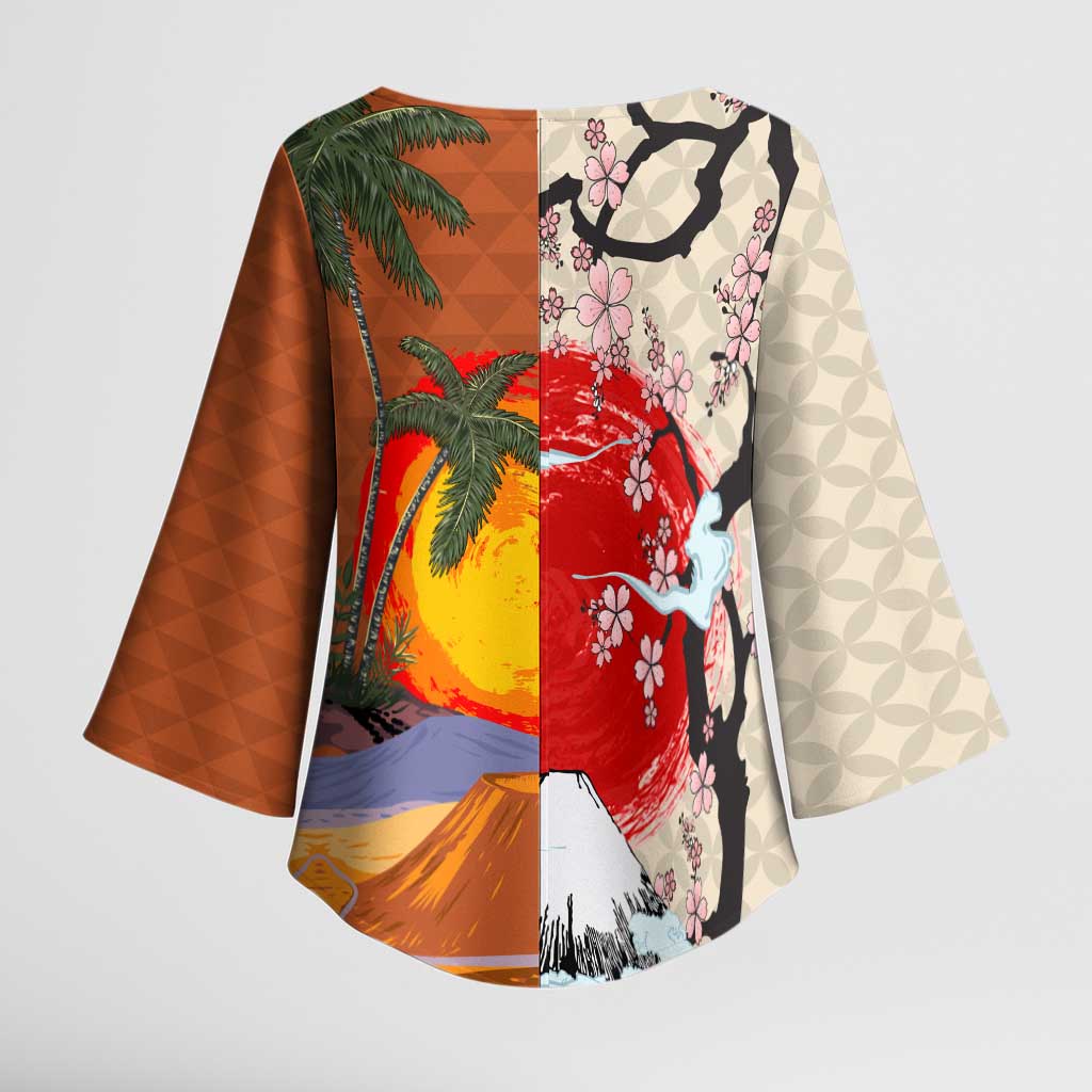 Japanese Culture Hawaii Style Kimono Sleeve Blouse Mauna Kea and Fuji Mountains LT03 - Polynesian Pride