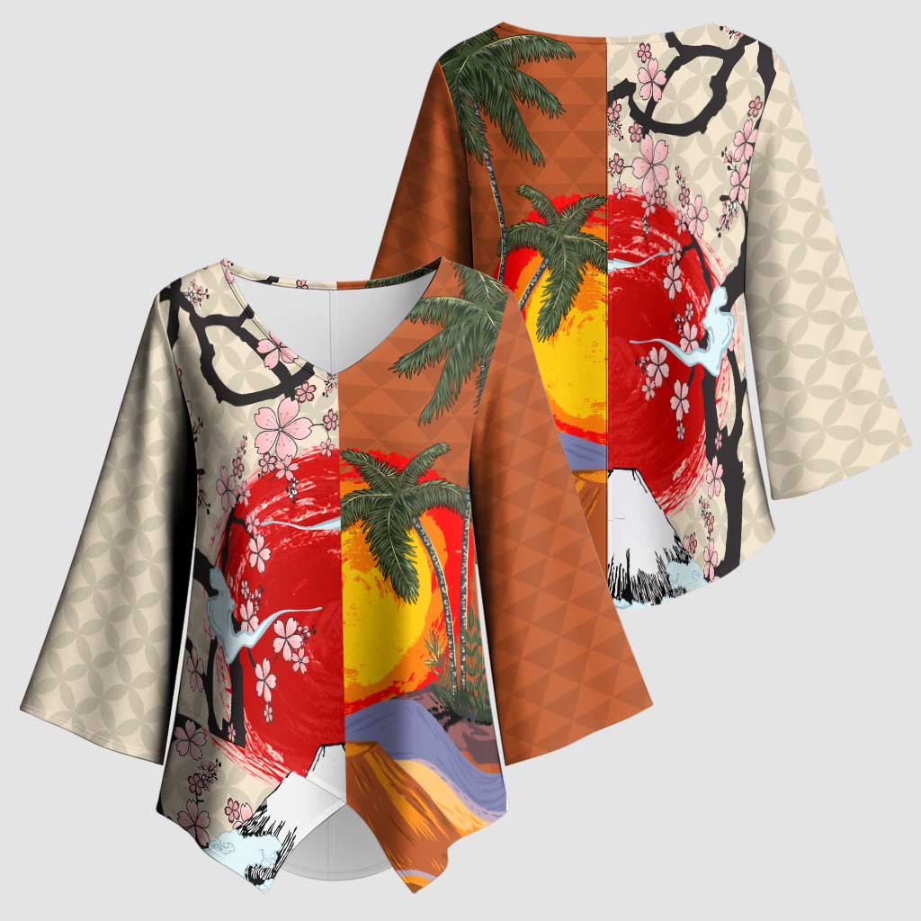Japanese Culture Hawaii Style Kimono Sleeve Blouse Mauna Kea and Fuji Mountains LT03 - Polynesian Pride