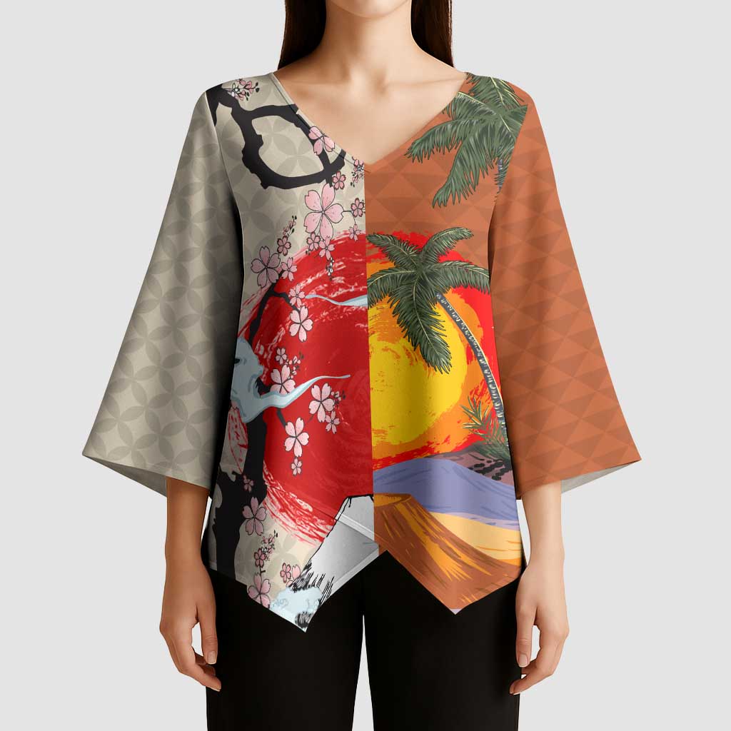 Japanese Culture Hawaii Style Kimono Sleeve Blouse Mauna Kea and Fuji Mountains LT03 - Polynesian Pride