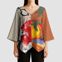 Japanese Culture Hawaii Style Kimono Sleeve Blouse Mauna Kea and Fuji Mountains LT03 - Polynesian Pride