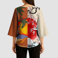 Japanese Culture Hawaii Style Kimono Sleeve Blouse Mauna Kea and Fuji Mountains LT03 - Polynesian Pride