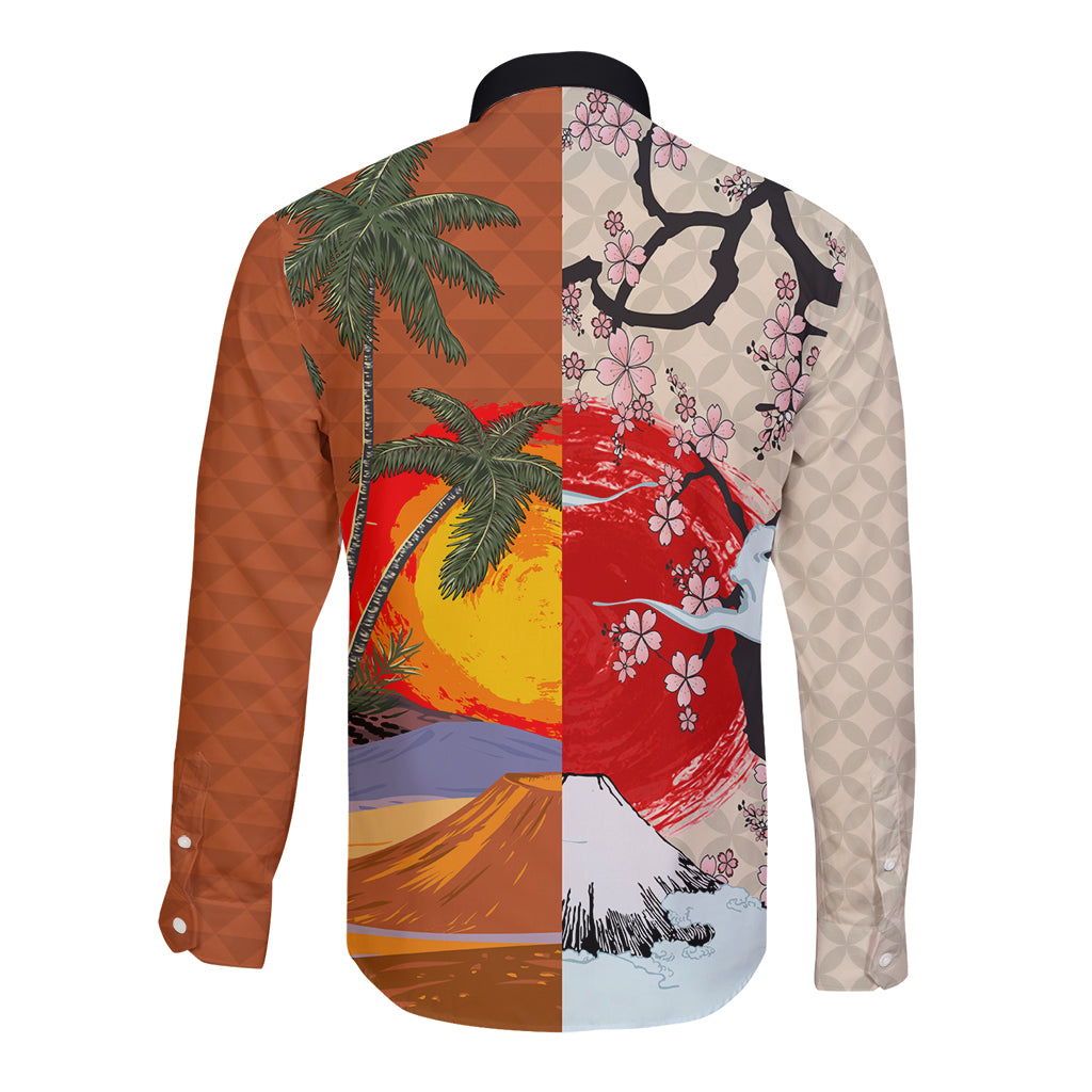 Japanese Culture Hawaii Style Long Sleeve Button Shirt Mauna Kea and Fuji Mountains LT03 - Polynesian Pride