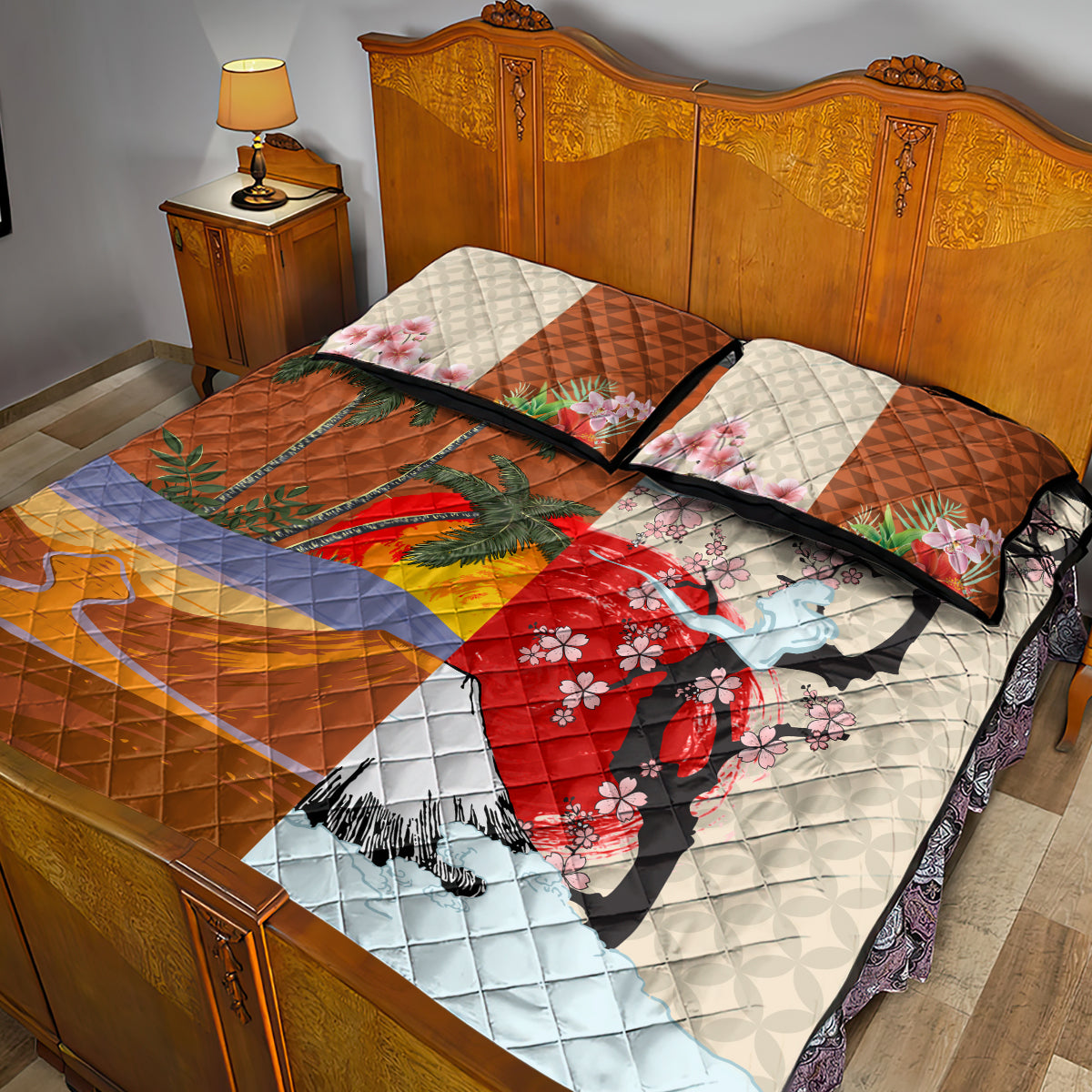 Japanese Culture Hawaii Style Quilt Bed Set Mauna Kea and Fuji Mountains LT03 - Polynesian Pride