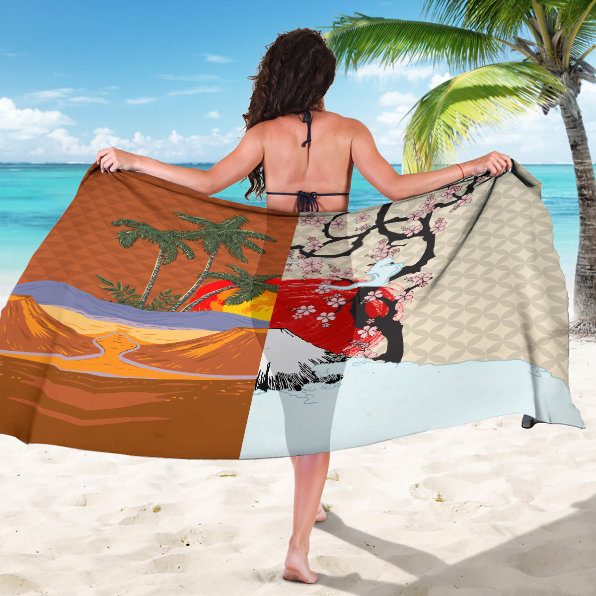Japanese Culture Hawaii Style Sarong Mauna Kea and Fuji Mountains LT03 - Polynesian Pride