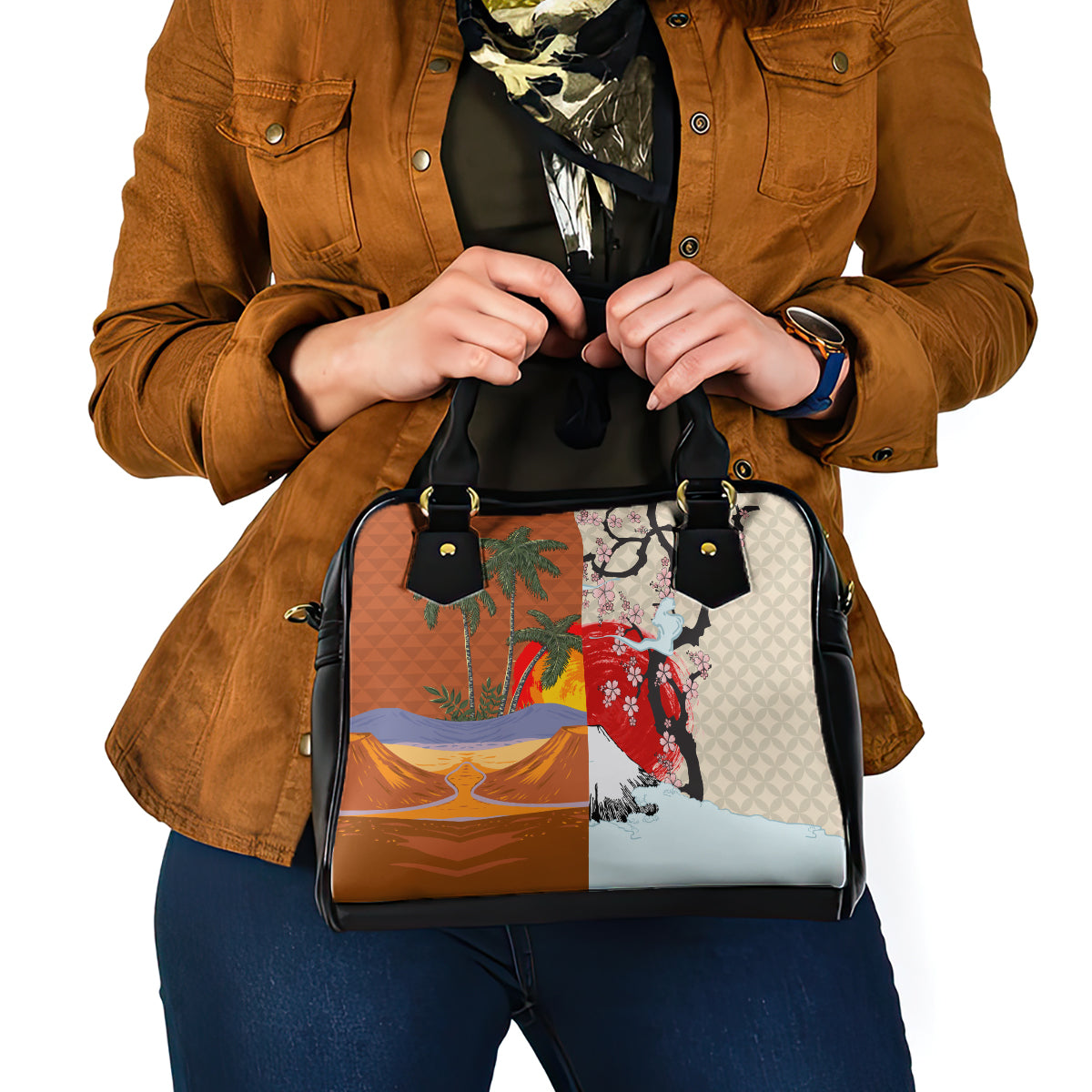 Japanese Culture Hawaii Style Shoulder Handbag Mauna Kea and Fuji Mountains LT03 - Polynesian Pride