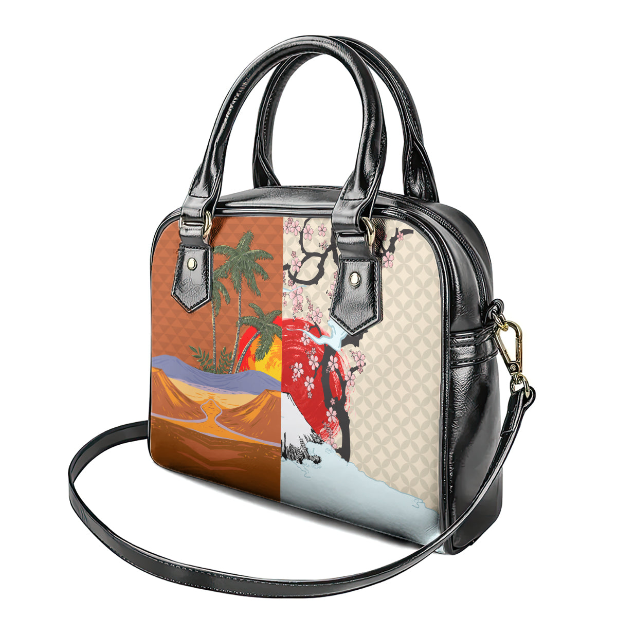 Japanese Culture Hawaii Style Shoulder Handbag Mauna Kea and Fuji Mountains LT03 - Polynesian Pride