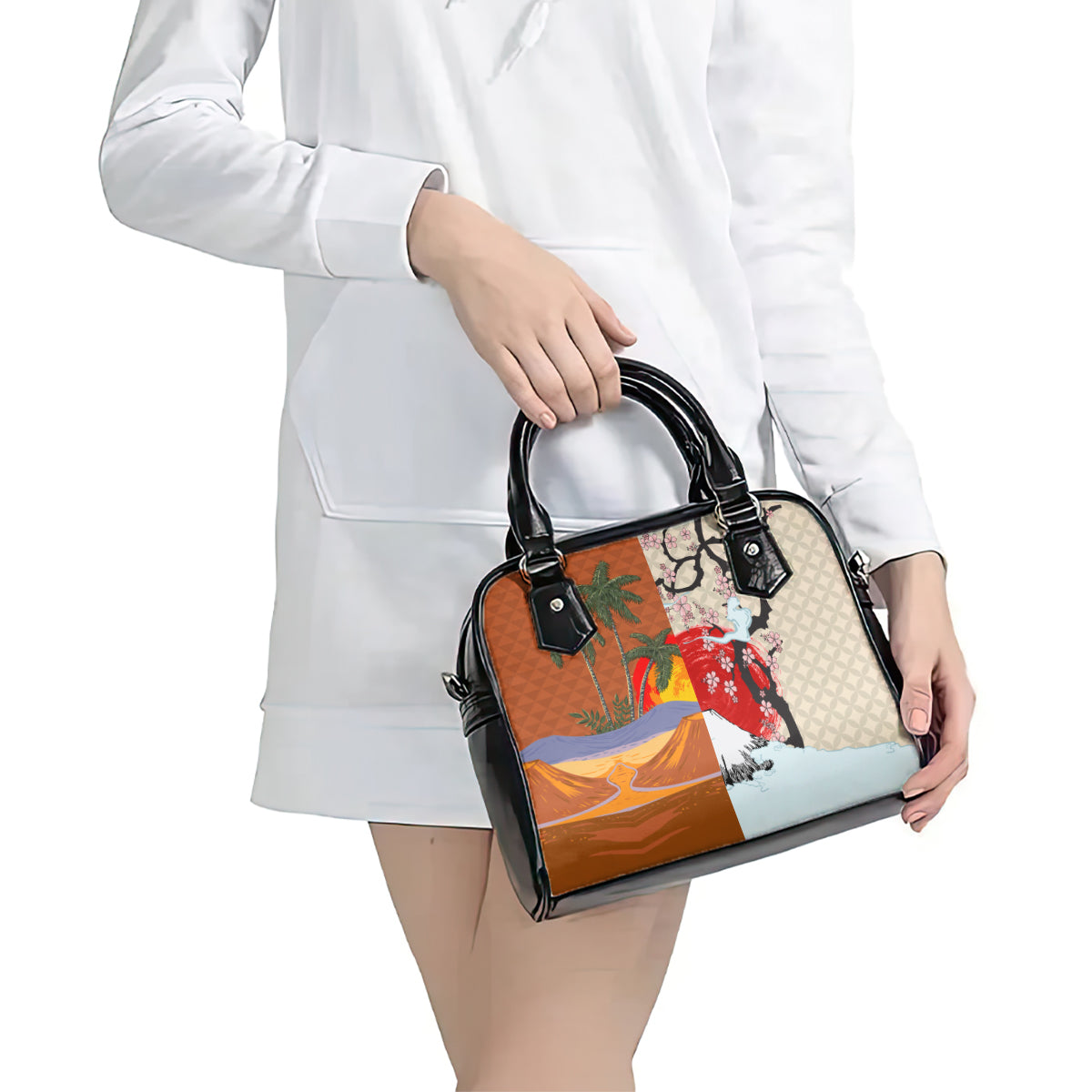 Japanese Culture Hawaii Style Shoulder Handbag Mauna Kea and Fuji Mountains LT03 - Polynesian Pride