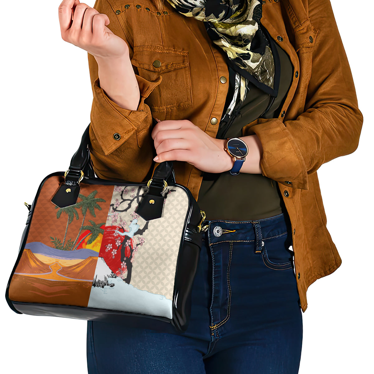 Japanese Culture Hawaii Style Shoulder Handbag Mauna Kea and Fuji Mountains LT03 - Polynesian Pride