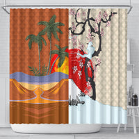 Japanese Culture Hawaii Style Shower Curtain Mauna Kea and Fuji Mountains LT03 - Polynesian Pride