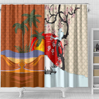 Japanese Culture Hawaii Style Shower Curtain Mauna Kea and Fuji Mountains LT03 - Polynesian Pride