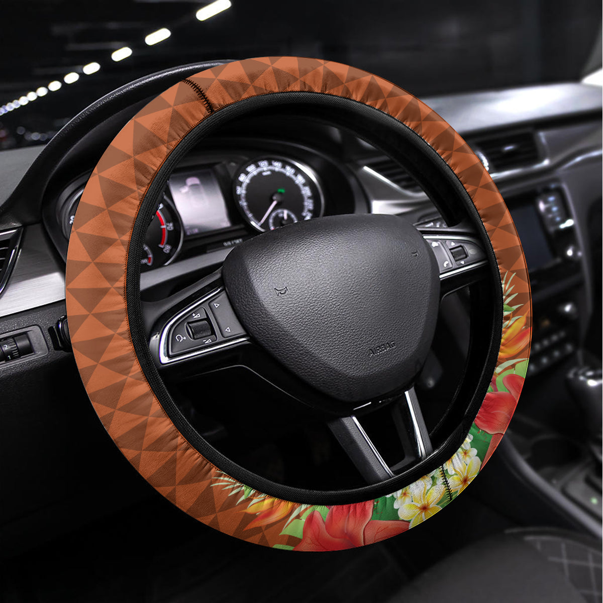 Japanese Culture Hawaii Style Steering Wheel Cover Mauna Kea and Fuji Mountains LT03 Universal Fit Brown - Polynesian Pride