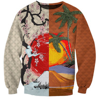 Japanese Culture Hawaii Style Sweatshirt Mauna Kea and Fuji Mountains LT03 Unisex Brown - Polynesian Pride