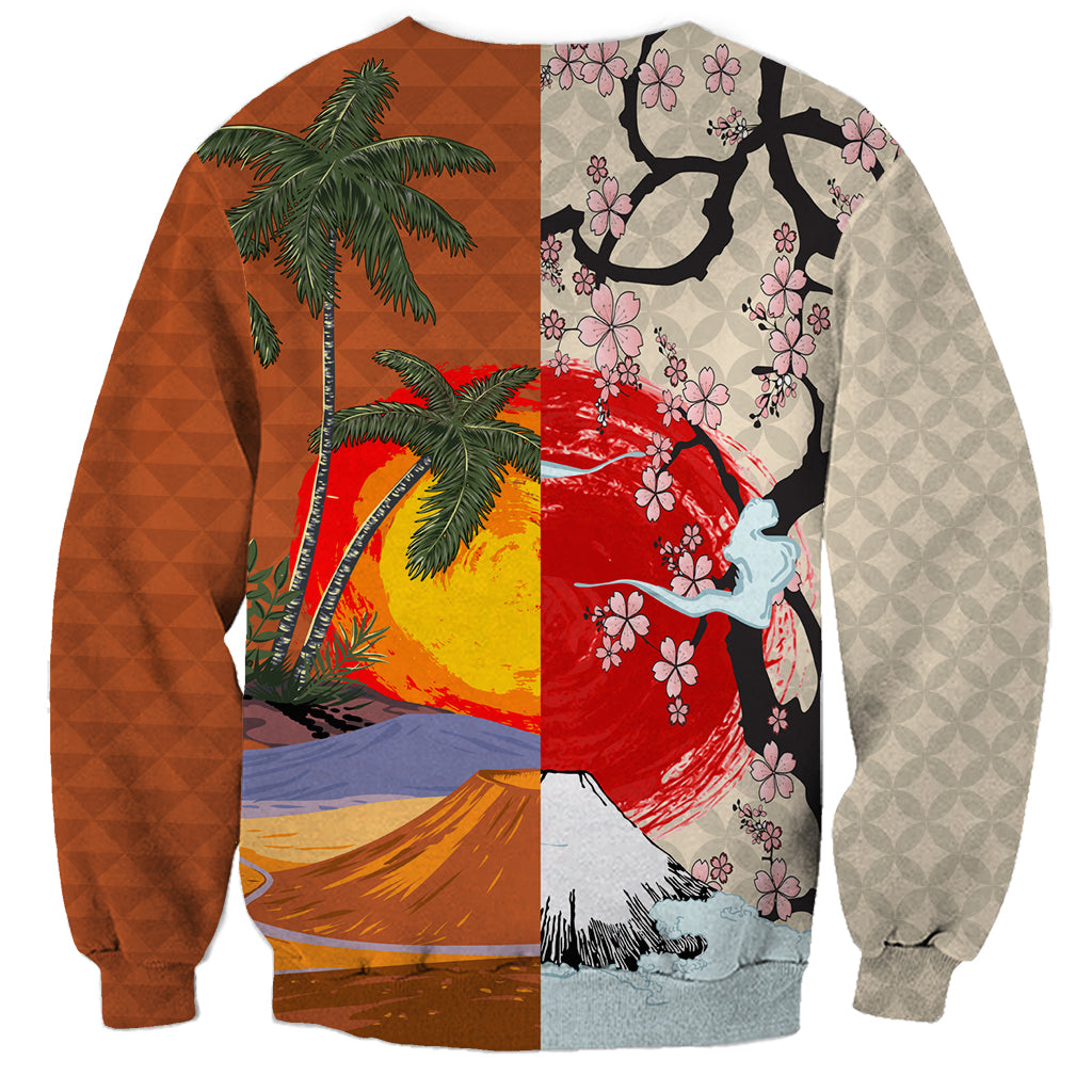 Japanese Culture Hawaii Style Sweatshirt Mauna Kea and Fuji Mountains LT03 - Polynesian Pride
