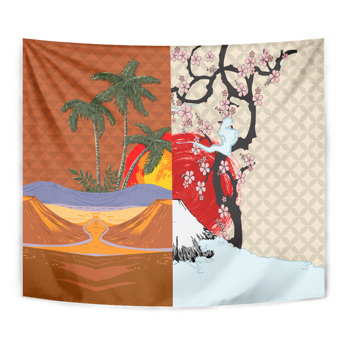 Japanese Culture Hawaii Style Tapestry Mauna Kea and Fuji Mountains LT03 - Polynesian Pride