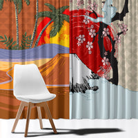 Japanese Culture Hawaii Style Window Curtain Mauna Kea and Fuji Mountains LT03 - Polynesian Pride