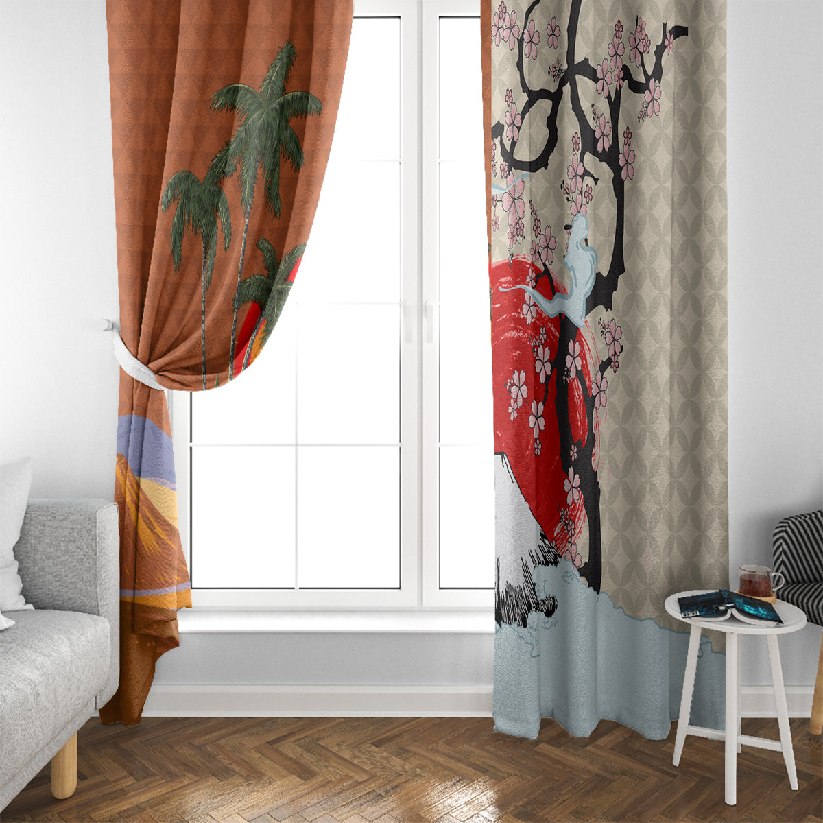 Japanese Culture Hawaii Style Window Curtain Mauna Kea and Fuji Mountains LT03 - Polynesian Pride