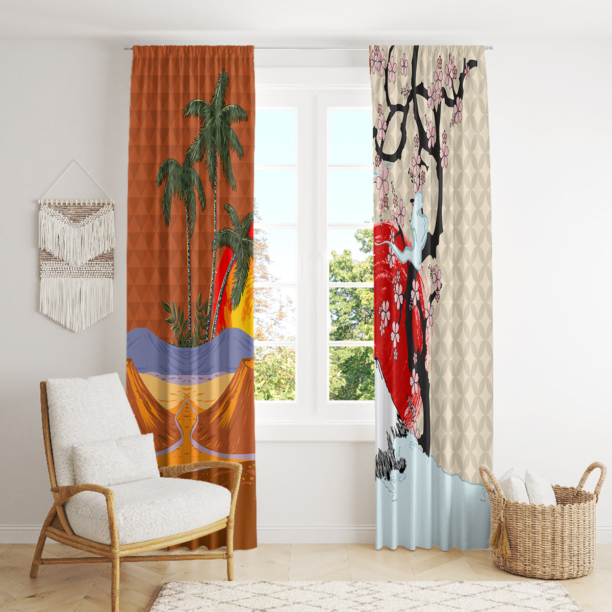 Japanese Culture Hawaii Style Window Curtain Mauna Kea and Fuji Mountains LT03 - Polynesian Pride