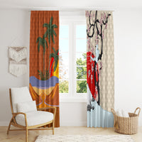 Japanese Culture Hawaii Style Window Curtain Mauna Kea and Fuji Mountains LT03 - Polynesian Pride