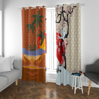 Japanese Culture Hawaii Style Window Curtain Mauna Kea and Fuji Mountains LT03 With Grommets Brown - Polynesian Pride