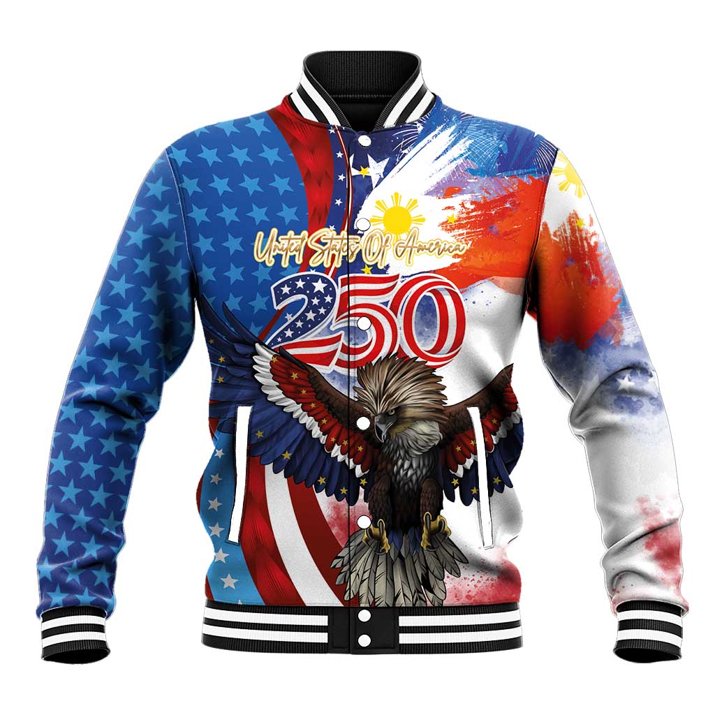 Philippines and United States Semiquincentennial Baseball Jacket Eagle and National Flag Style LT03 Unisex Multicolor - Polynesian Pride