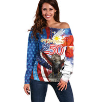 Philippines and United States Semiquincentennial Off Shoulder Sweater Eagle and National Flag Style LT03 Women Multicolor - Polynesian Pride