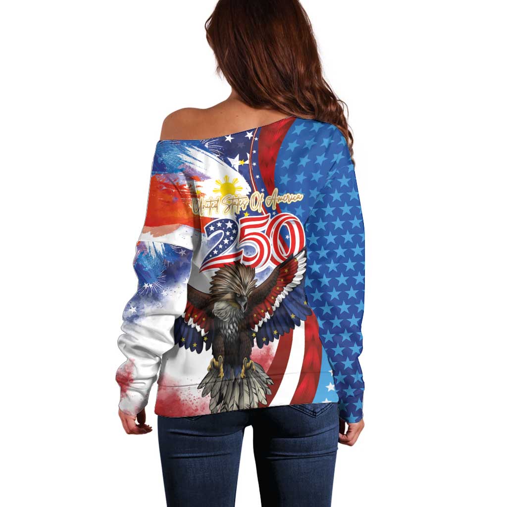 Philippines and United States Semiquincentennial Off Shoulder Sweater Eagle and National Flag Style LT03 - Polynesian Pride