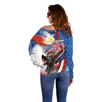 Philippines and United States Semiquincentennial Off Shoulder Sweater Eagle and National Flag Style LT03 - Polynesian Pride