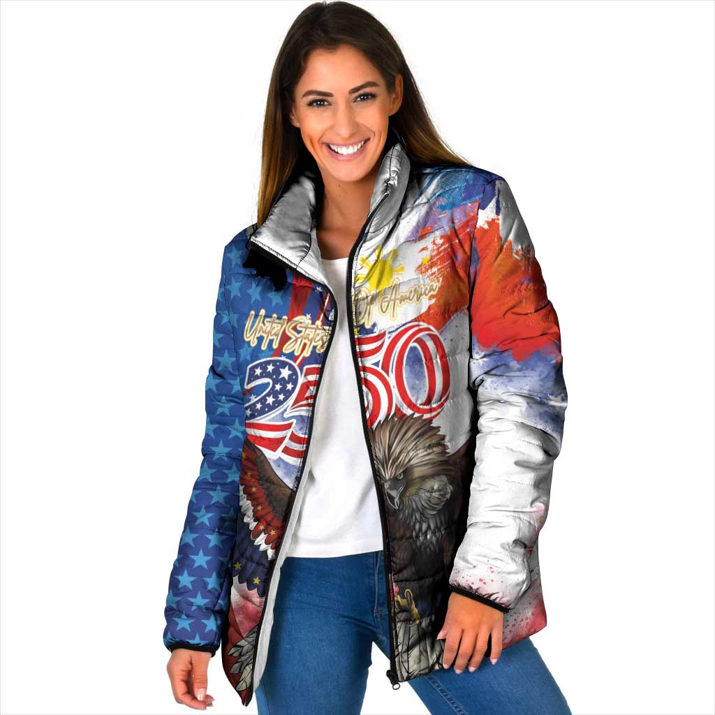 Philippines and United States Semiquincentennial Padded Jacket Eagle and National Flag Style LT03 Women Multicolor - Polynesian Pride