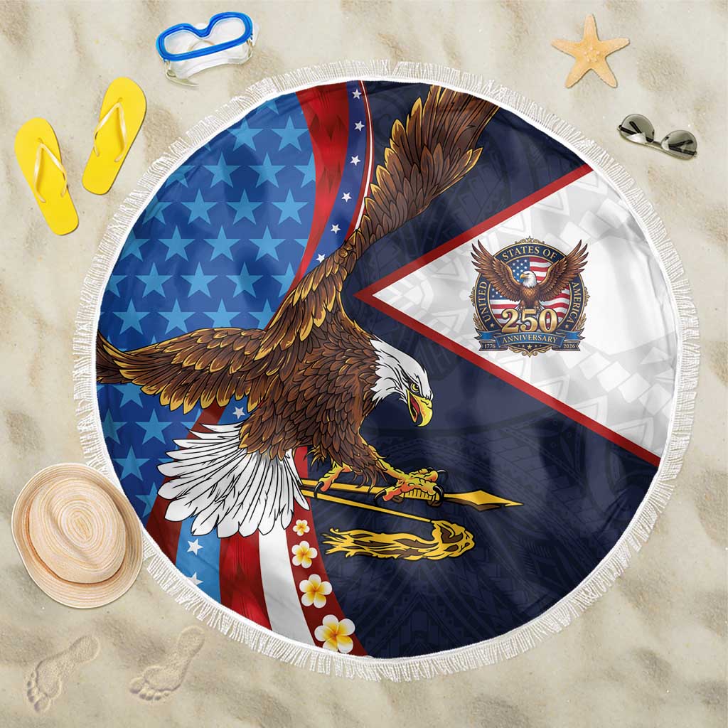 American Samoa and United States Semiquincentennial Beach Blanket Bald Eagle with National Flag Style LT03 One Size 150cm Multicolor - Polynesian Pride
