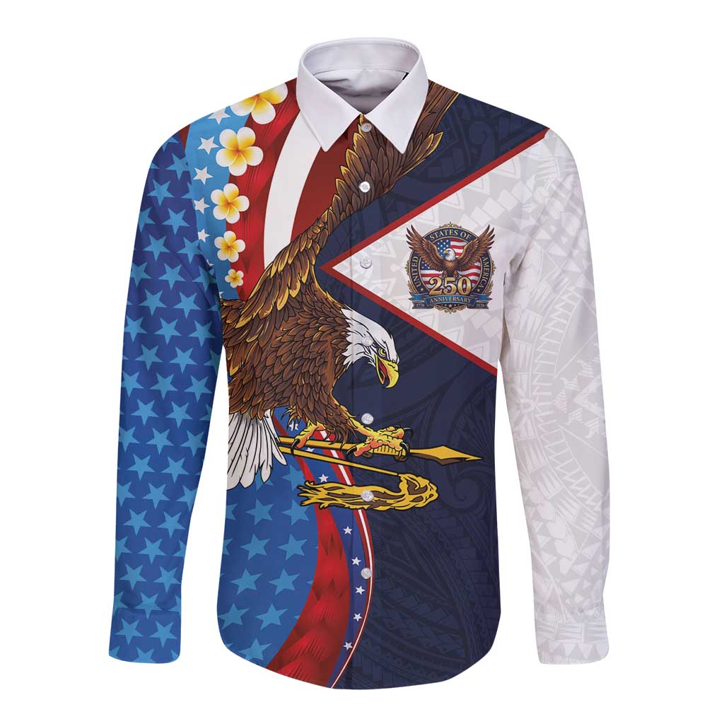American Samoa and United States Semiquincentennial Long Sleeve Button Shirt Bald Eagle with National Flag Style LT03 Unisex Multicolor - Polynesian Pride