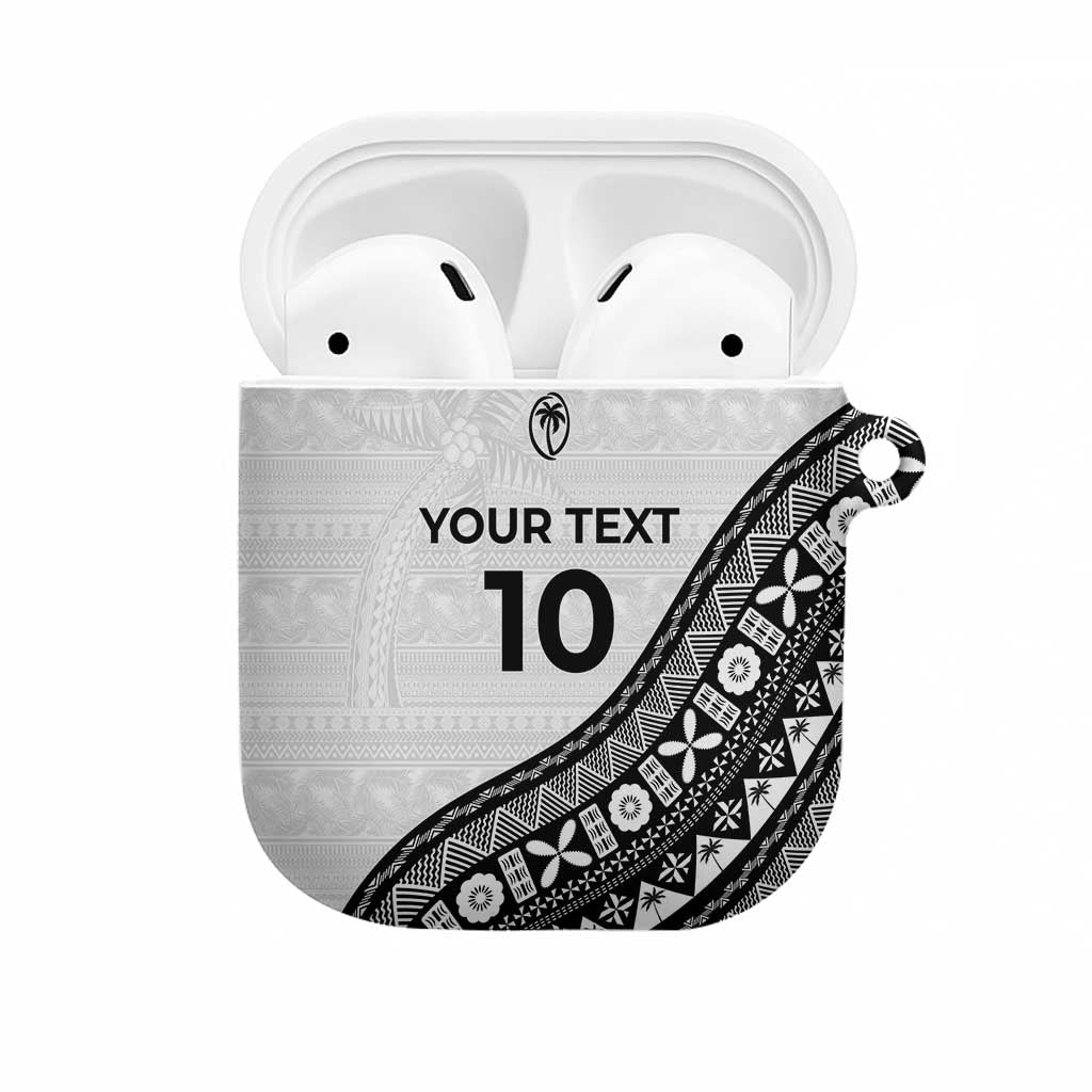 Custom Fijian Rugby AirPods Case Tapa Pattern and Palm Tree Tribal LT03 White - Polynesian Pride