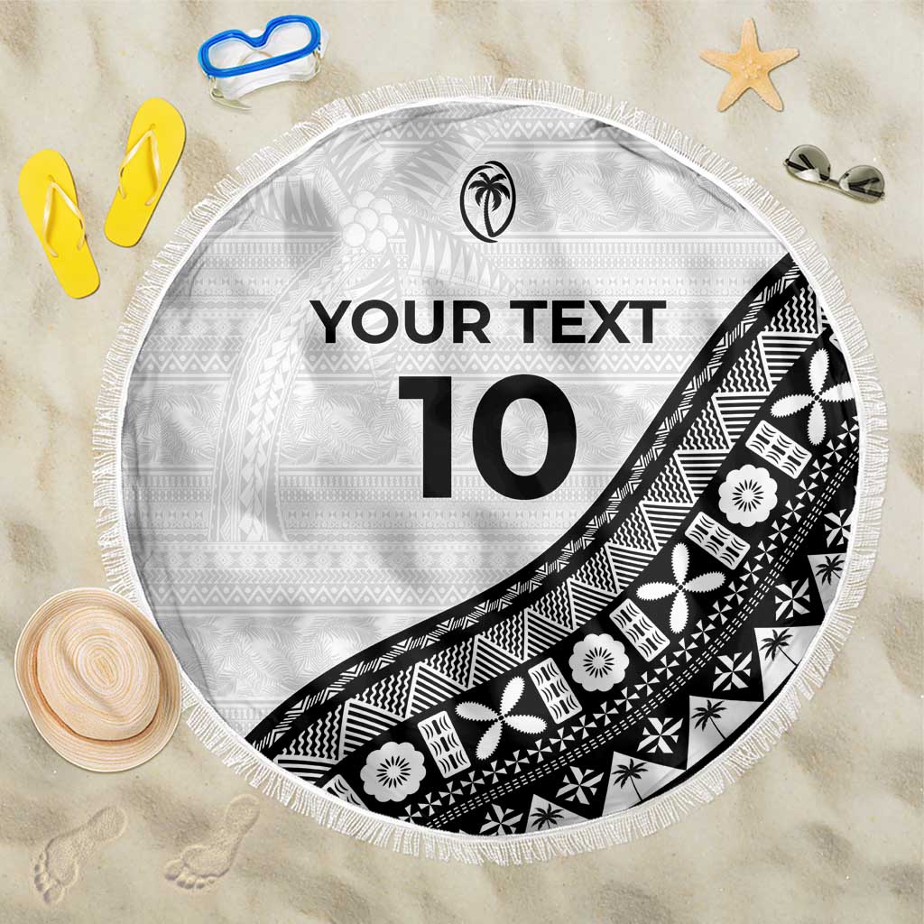 Custom Fijian Rugby Beach Blanket Tapa Pattern and Palm Tree Tribal LT03 One Size 150cm White - Polynesian Pride