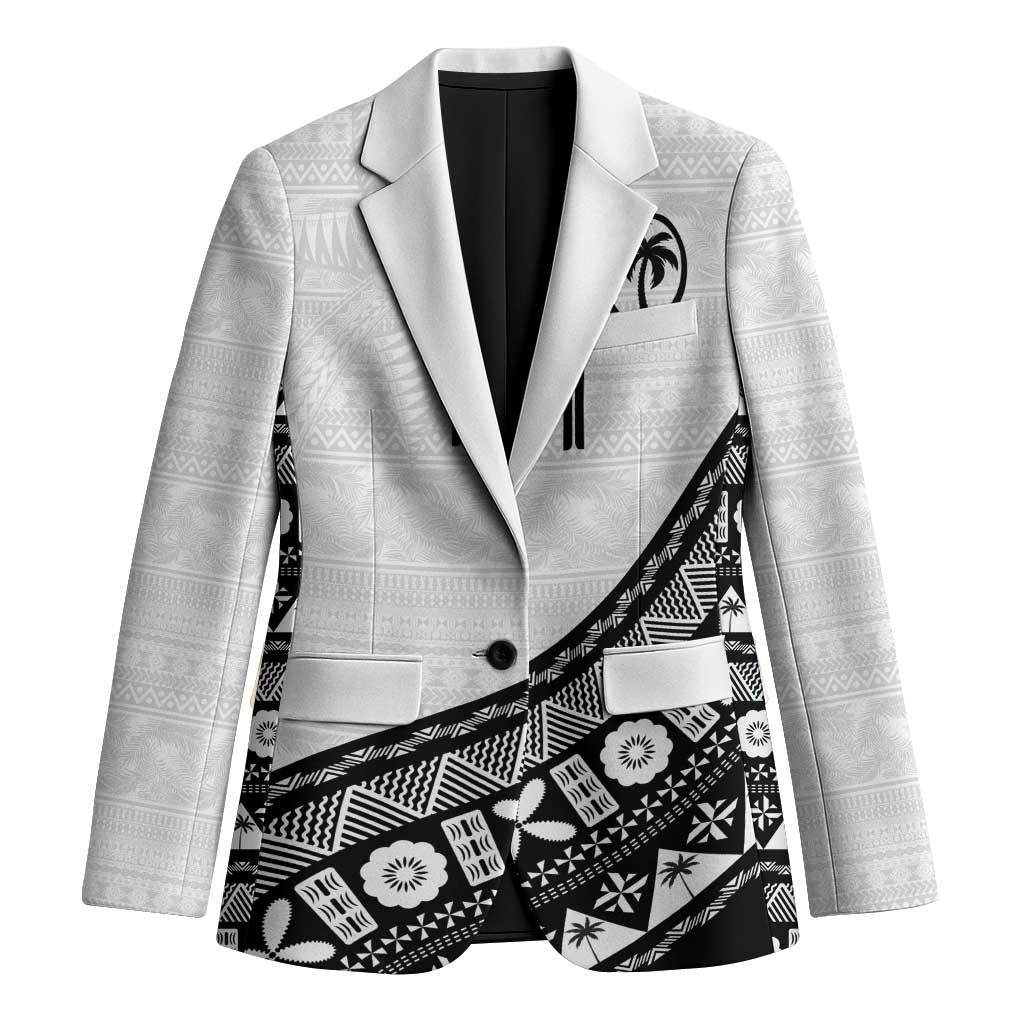 Custom Fijian Rugby Blazer Tapa Pattern and Palm Tree Tribal LT03 Unisex White - Polynesian Pride