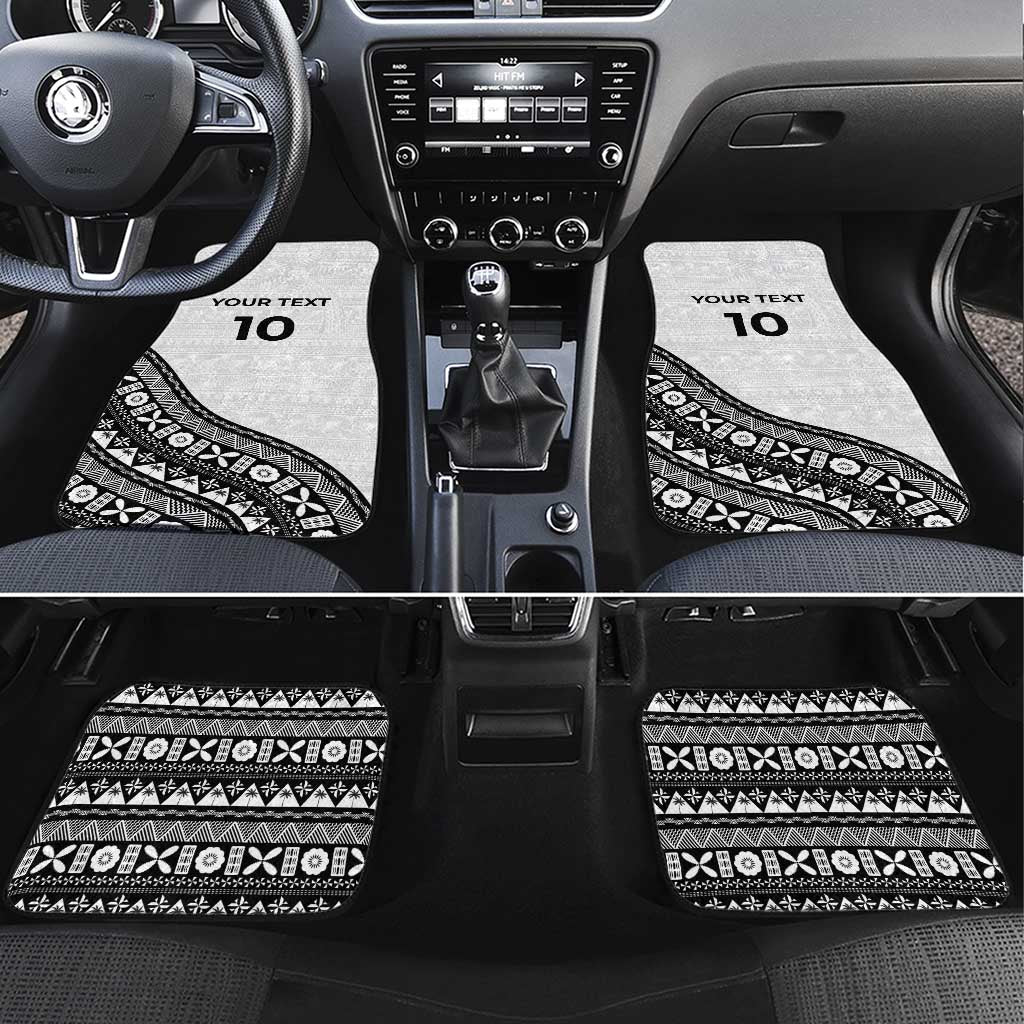 Custom Fijian Rugby Car Mats Tapa Pattern and Palm Tree Tribal LT03 Set 4pcs White - Polynesian Pride