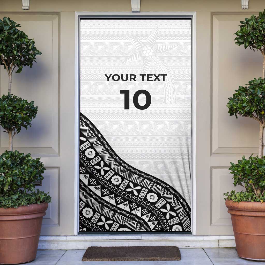 Custom Fijian Rugby Door Cover Tapa Pattern and Palm Tree Tribal LT03 White - Polynesian Pride