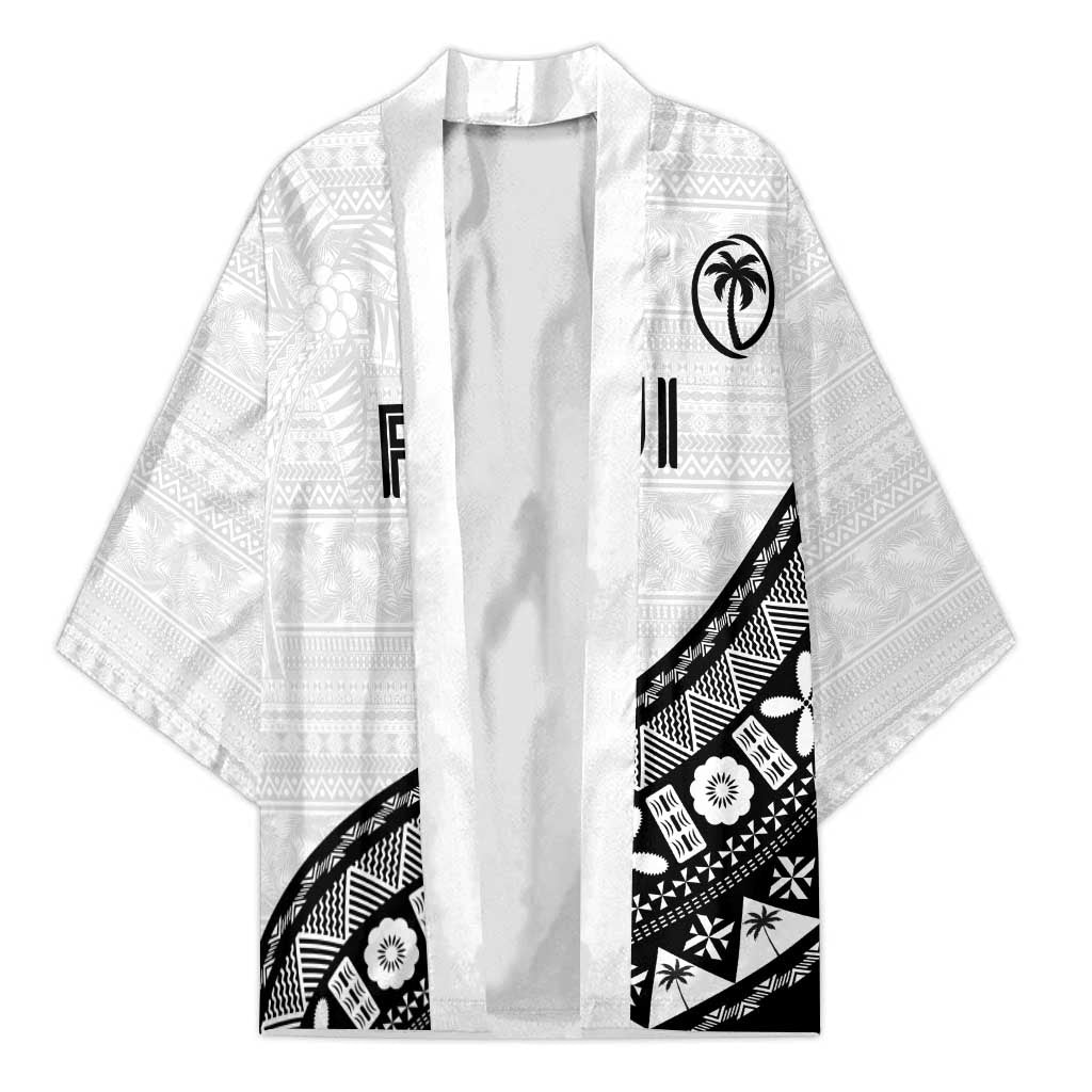Custom Fijian Rugby Kimono Tapa Pattern and Palm Tree Tribal LT03 Unisex White - Polynesian Pride