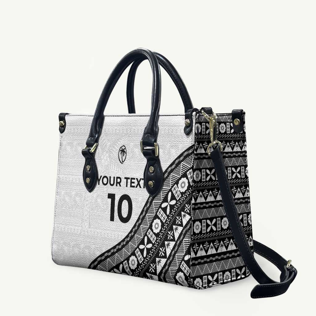 Custom Fijian Rugby Leather Bag Tapa Pattern and Palm Tree Tribal LT03 White - Polynesian Pride
