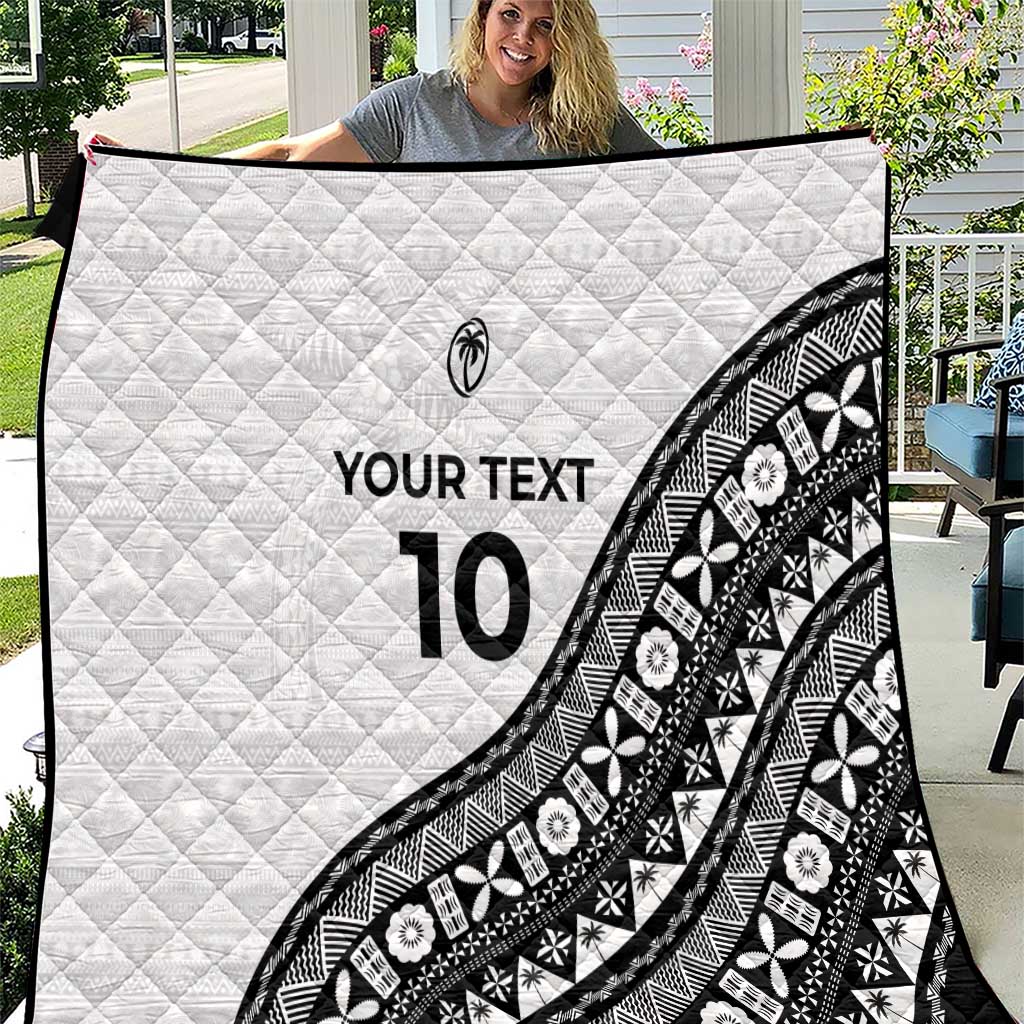 Custom Fijian Rugby Quilt Tapa Pattern and Palm Tree Tribal LT03 White - Polynesian Pride
