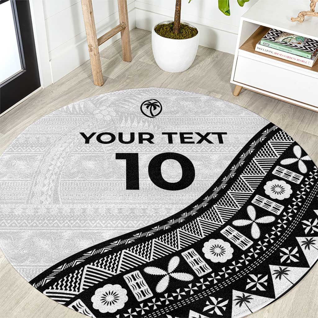 Custom Fijian Rugby Round Carpet Tapa Pattern and Palm Tree Tribal LT03 White - Polynesian Pride