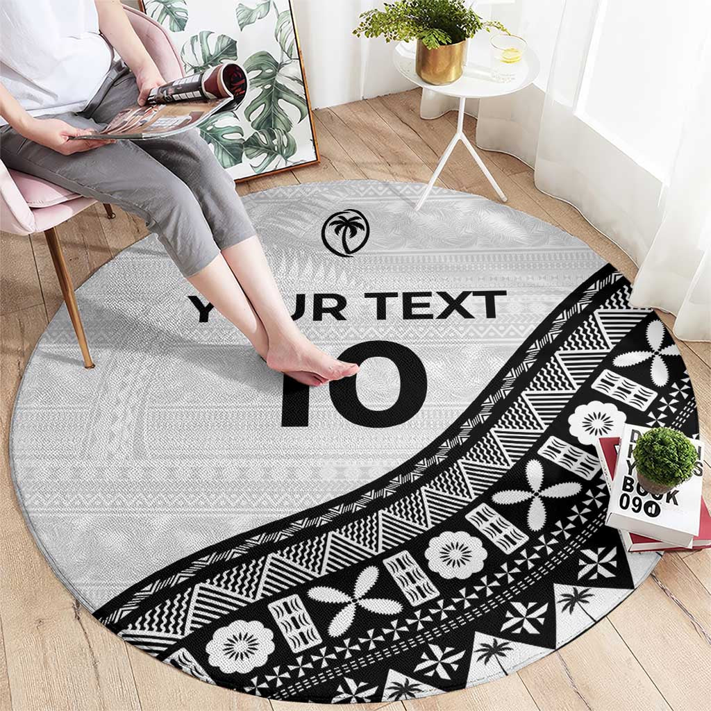 Custom Fijian Rugby Round Carpet Tapa Pattern and Palm Tree Tribal LT03 - Polynesian Pride