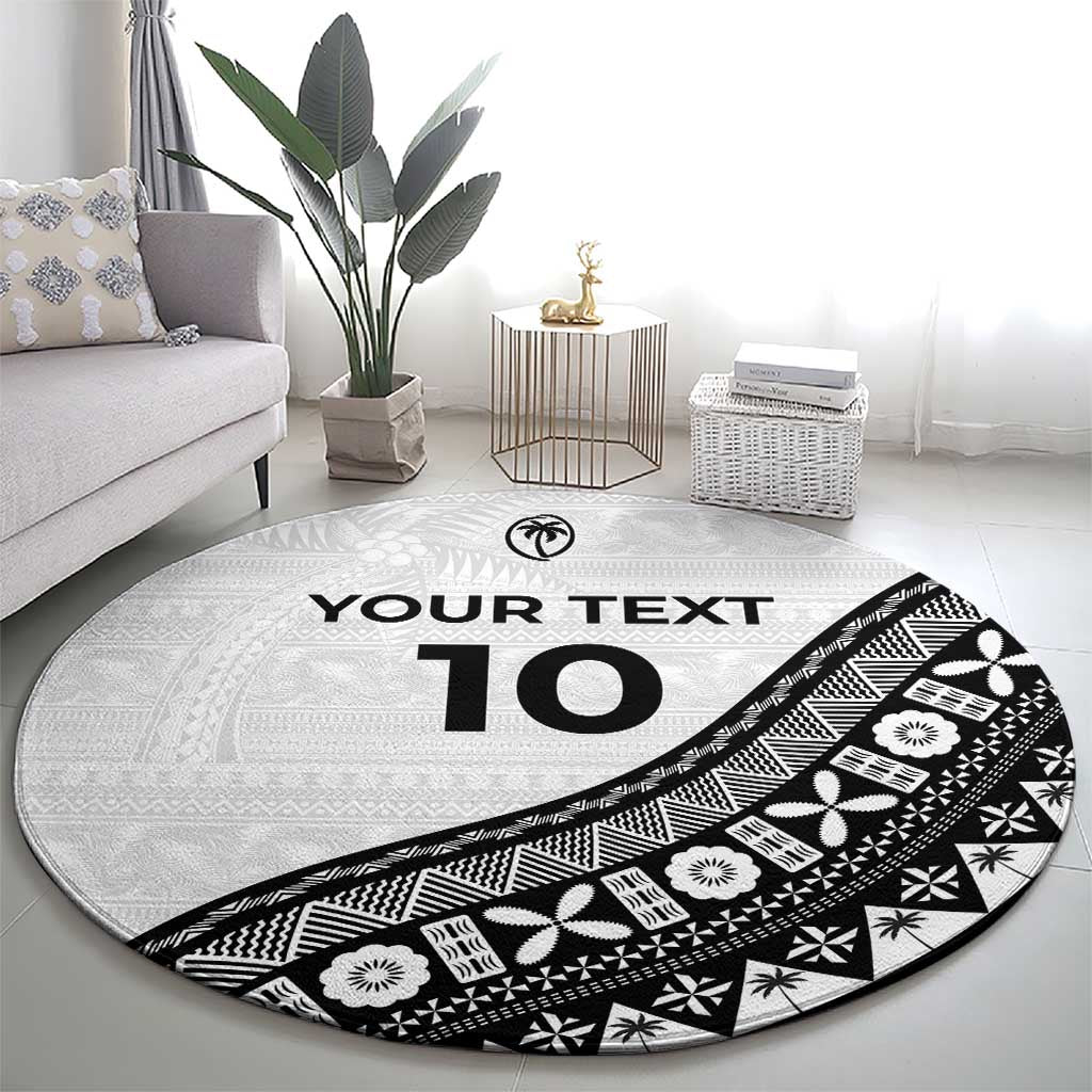 Custom Fijian Rugby Round Carpet Tapa Pattern and Palm Tree Tribal LT03 - Polynesian Pride