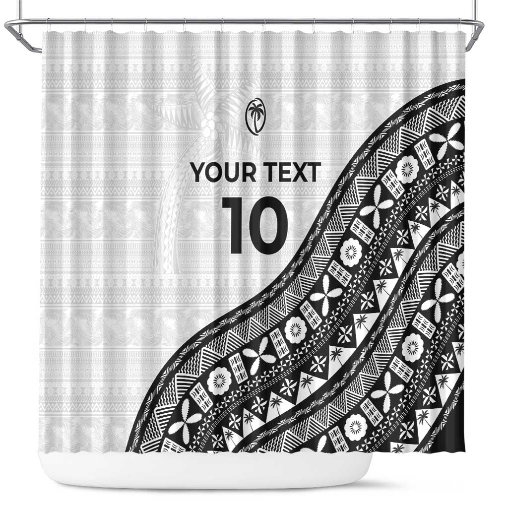 Custom Fijian Rugby Shower Curtain Tapa Pattern and Palm Tree Tribal LT03 White - Polynesian Pride