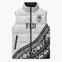 Custom Fijian Rugby Sleeveless Puffer Jacket Tapa Pattern and Palm Tree Tribal LT03 Unisex White - Polynesian Pride